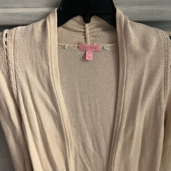 Lilly Pulitzer Martinique Fringe Cardigan Sweater Heathered Sand Dune - Picture 4 of 7